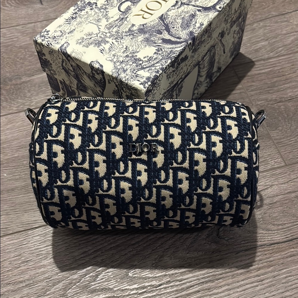Dior Blue and Black Purse with Iconic Monogram Design
